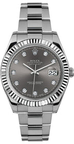 Rolex Datejust 41mm Fluted Bezel Rhodium Diamond Dial Oyster - 116334