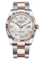 Rolex Datejust 36mm Two-Tone Everose Gold Fluted Bezel Mother of Pearl Diamond Dial Oyster - 126231 - New 2025