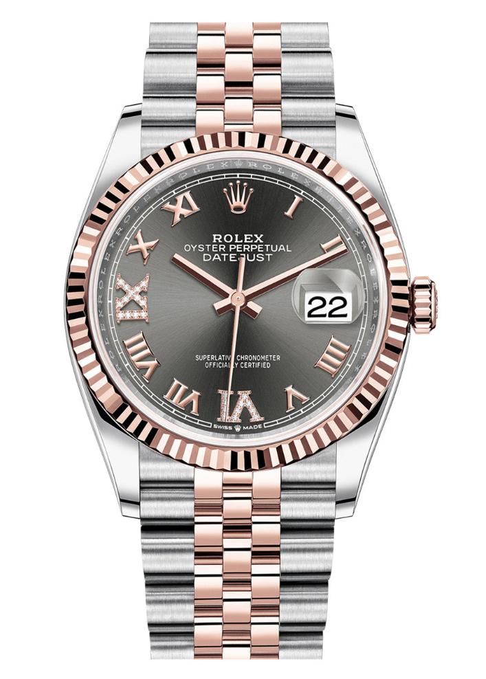 Rolex Datejust 36mm Two-Tone Everose Gold Fluted Bezel Slate/Grey Roman Dial Jubilee - 126231 - New 2025