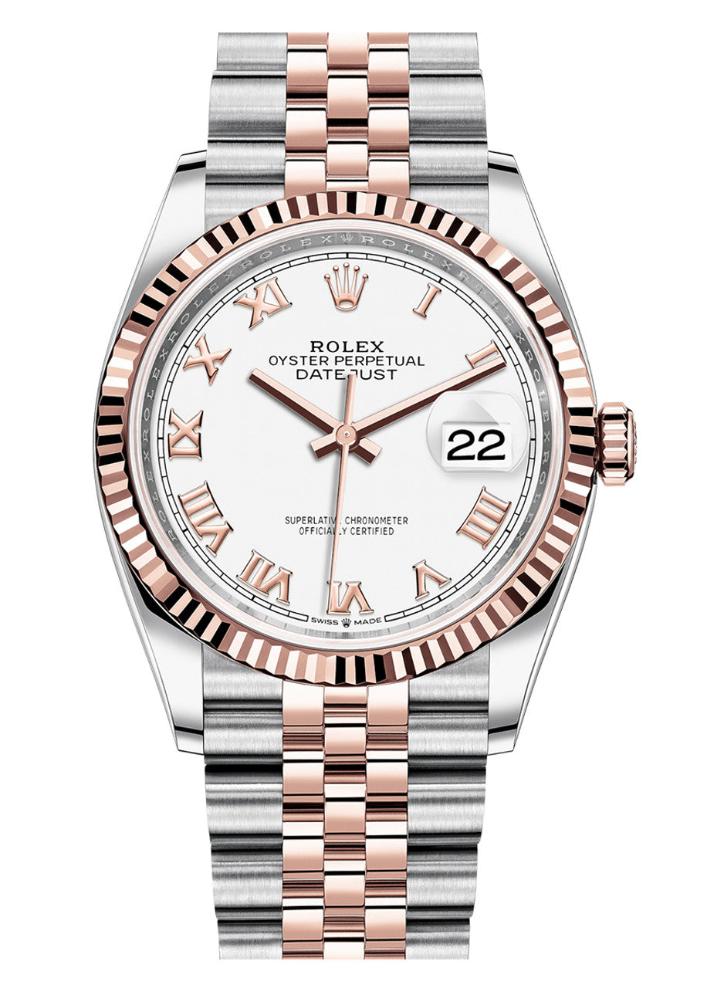 Rolex Datejust 36mm Two-Tone Everose Gold Fluted Bezel White Roman Dial Jubilee - 126231 - New 2025