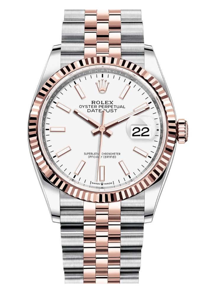 Rolex Datejust 36mm Two-Tone Everose Gold Fluted Bezel White Stick Dial Jubilee - 126231 - New 2025