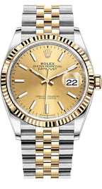Rolex Datejust 36mm Two-Tone Yellow Gold Fluted Bezel Champagne Index Dial Jubilee - 126233 - New 2025