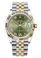 Rolex Datejust 36mm Two-Tone Yellow Gold Fluted Bezel Olive Roman Diamond Dial Jubilee - 126233 - New 2025