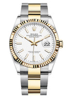 Rolex Datejust 36mm Two-Tone Yellow Gold Fluted Bezel White Index Dial Oyster - 126233 - New 2025