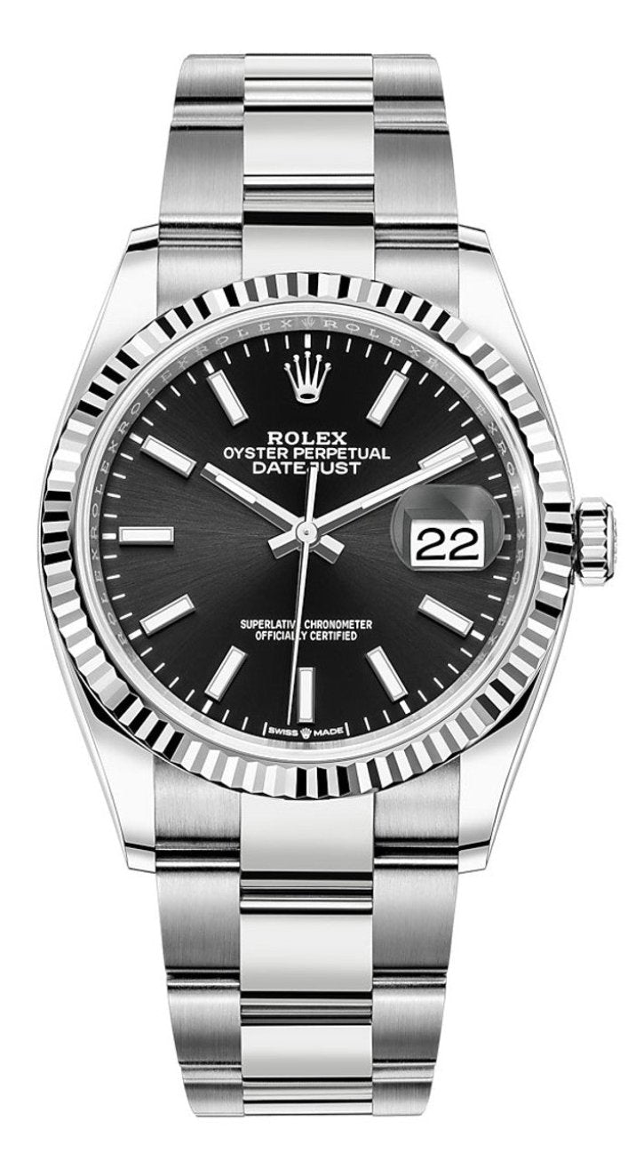 Rolex Datejust 36mm Fluted Bezel Black Index Dial Oyster - 126234 - New 2025