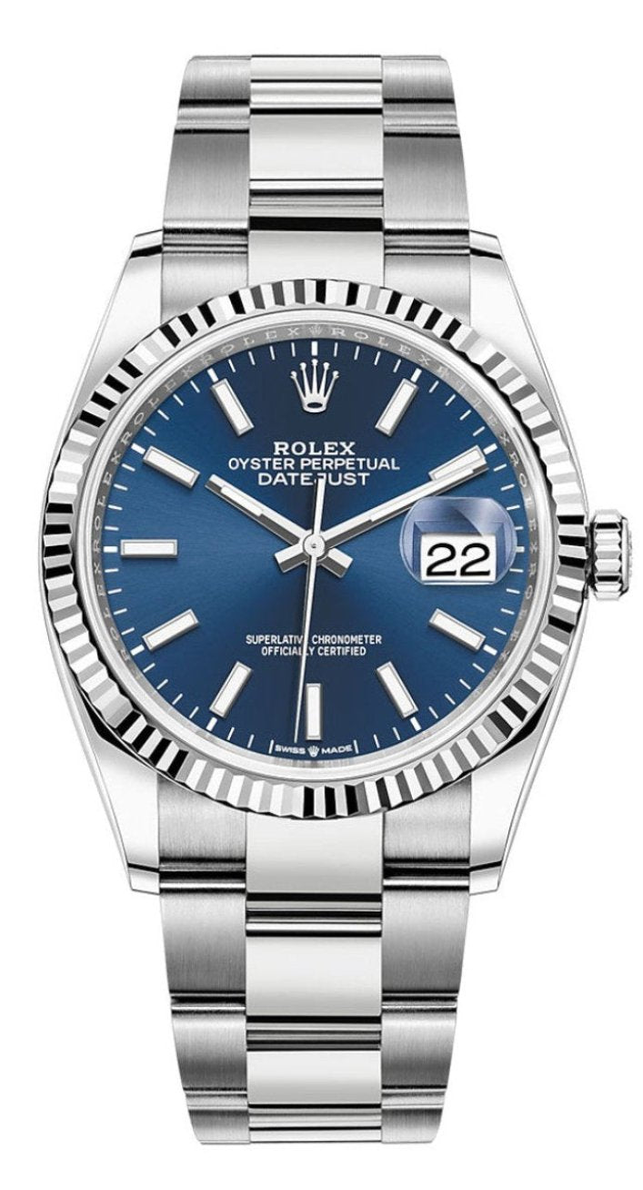 Rolex Datejust 36mm Fluted Bezel Blue Index Dial Oyster - 126234 - New 2025
