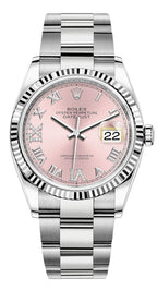 Rolex Datejust 36mm Fluted Bezel Pink Roman Diamond Dial Oyster - 126234 - New 2025