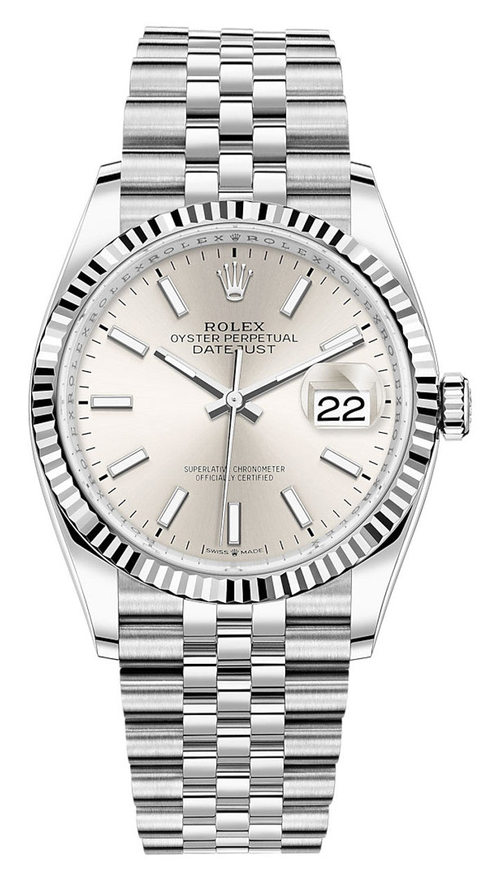 Rolex Datejust 36mm Fluted Bezel Silver Index Dial Jubilee - 126234 - New 2025