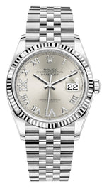 Rolex Datejust 36mm Fluted Bezel Silver Roman Diamond Dial Jubilee - 126234 - New 2025