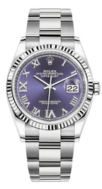 Rolex Datejust 36mm Fluted Bezel Aubergine Roman Diamond Dial Oyster - 126234 - New 2025