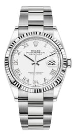 Rolex Datejust 36mm Fluted Bezel White Roman Dial Oyster - 126234 - New 2025