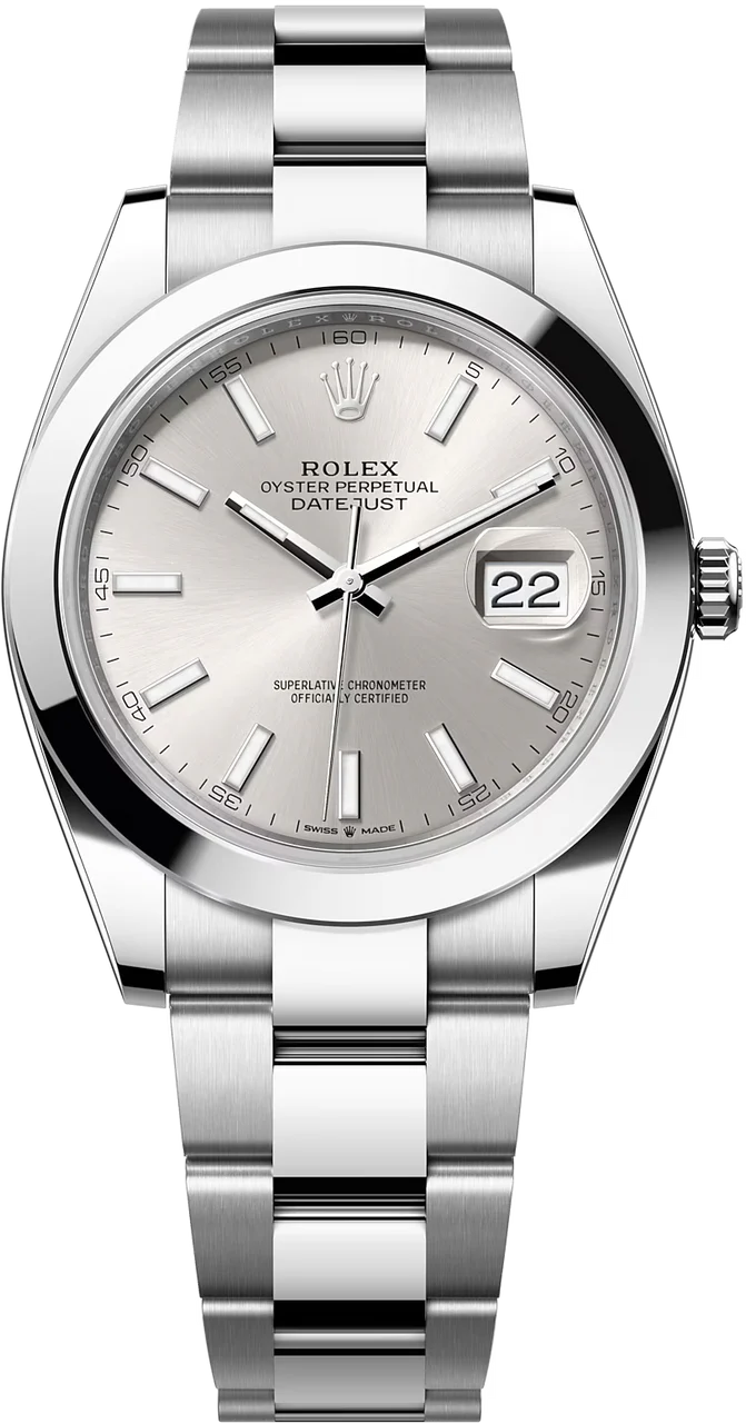 Rolex Datejust 41mm Smooth Bezel Silver Index Dial Oyster - 126300 - New 2025