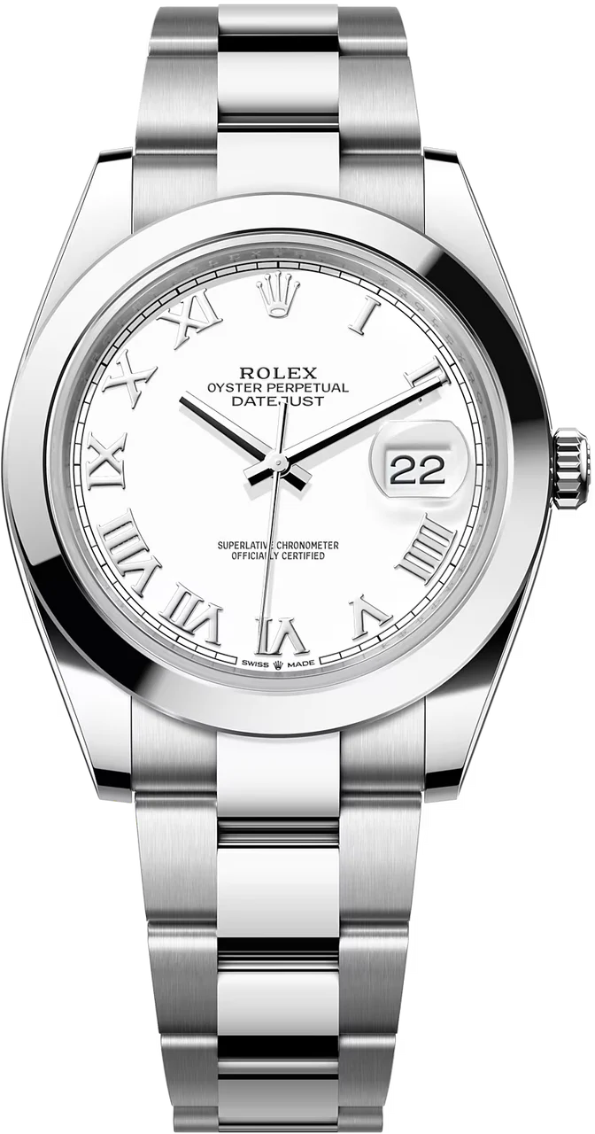 Rolex Datejust 41mm Smooth Bezel White Roman Oyster - 126300 - New 2025