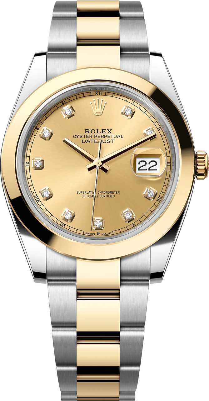 Rolex Datejust Two-Tone Yellow Gold Smooth Bezel Champagne Diamond Dial Oyster - 126303 - New 2025