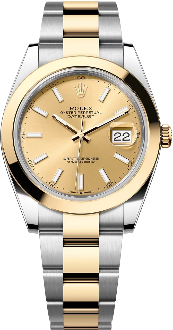 Rolex Datejust Two-Tone Yellow Gold Smooth Bezel Champagne Index Dial Oyster - 126303 - New 2025