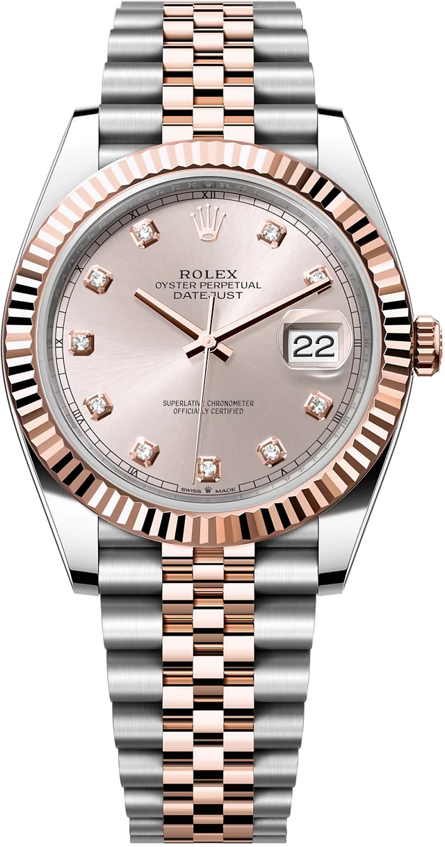Rolex Datejust 41mm Two-Tone Everose Gold Fluted Bezel Sundust Diamond Dial Jubilee - 126331 - New 2025