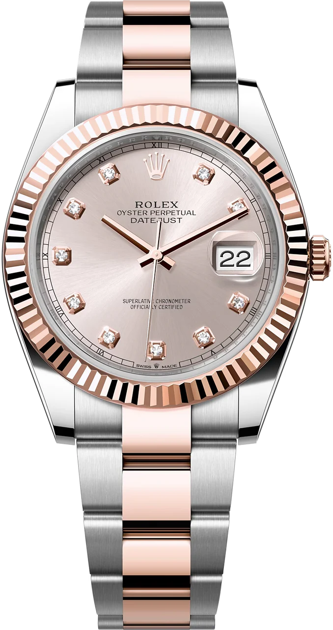 Rolex Datejust 41mm Two-Tone Everose Gold Fluted Bezel Sundust Diamond Dial Oyster - 126331 - New 2025