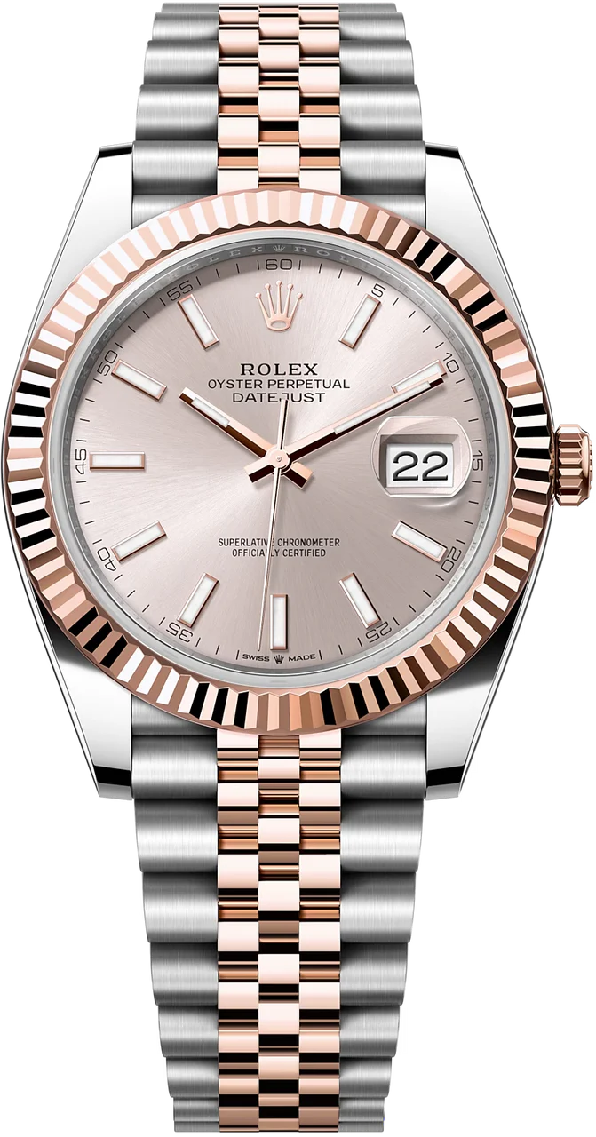 Rolex Datejust 41mm Two-Tone Everose Gold Fluted Bezel Sundust Index Dial Jubilee - 126331 - New 2025