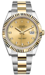 Rolex Datejust 41mm Two-Tone Yellow Gold Fluted Bezel Champagne Diamond Dial Oyster - 126333 - New 2025