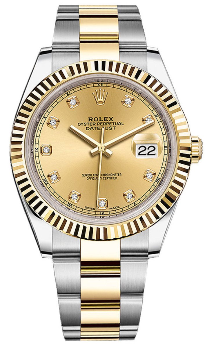 Rolex Datejust 41mm Two-Tone Yellow Gold Fluted Bezel Champagne Diamond Dial Oyster - 126333 - New 2025