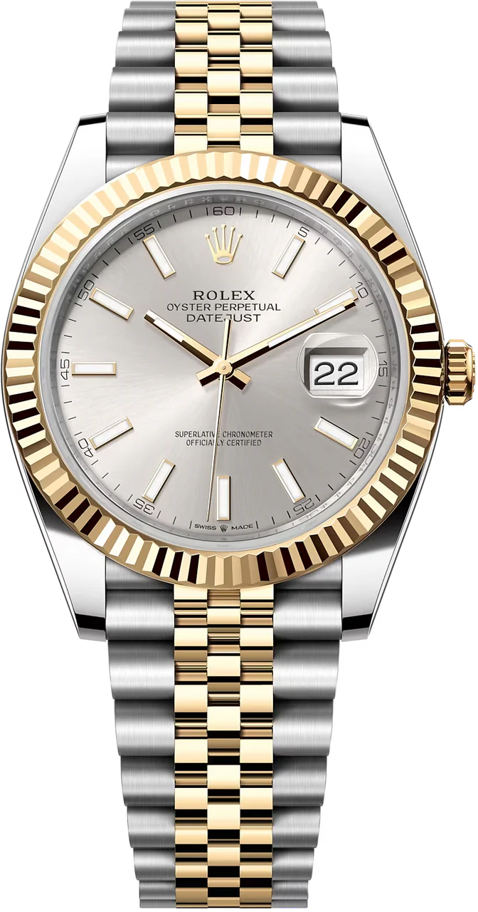 Rolex Datejust 41mm Two-Tone Yellow Gold Fluted Bezel Silver Index Dial Jubilee - 126333 - New 2025