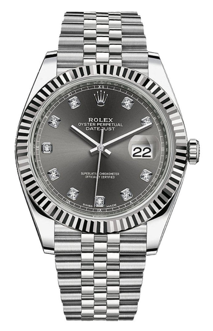 Rolex Datejust 41mm Fluted Bezel Slate Diamond Dial Jubilee - 126334 - New 2025
