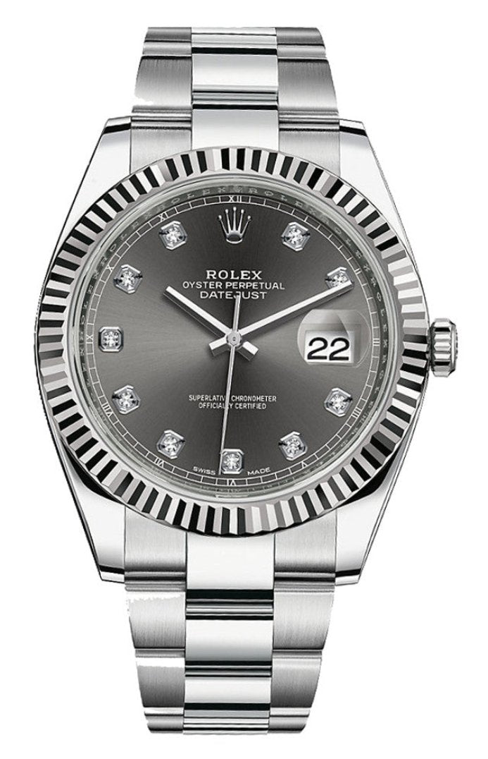 Rolex Datejust 41mm Fluted Bezel Slate Diamond Dial Oyster - 126334 - New 2025