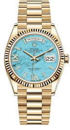 Rolex Day-Date "President" 36mm Yellow Gold Turquoise Roman Diamond Dial - 128238 - New 2025