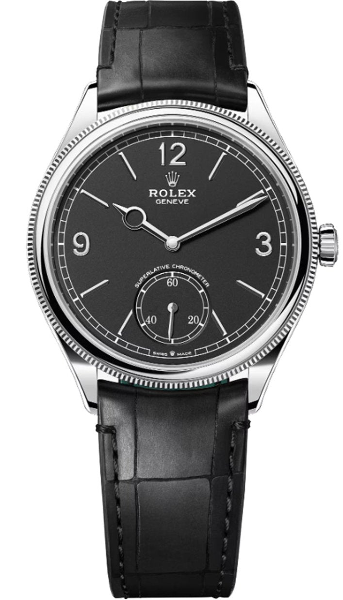 Rolex 1908 White Gold Black Dial Black Alligator Strap - 52509 - New 2025