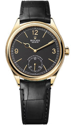 Rolex 1908 Yellow Gold Black Dial Black Alligator Strap - 52508 - New 2025