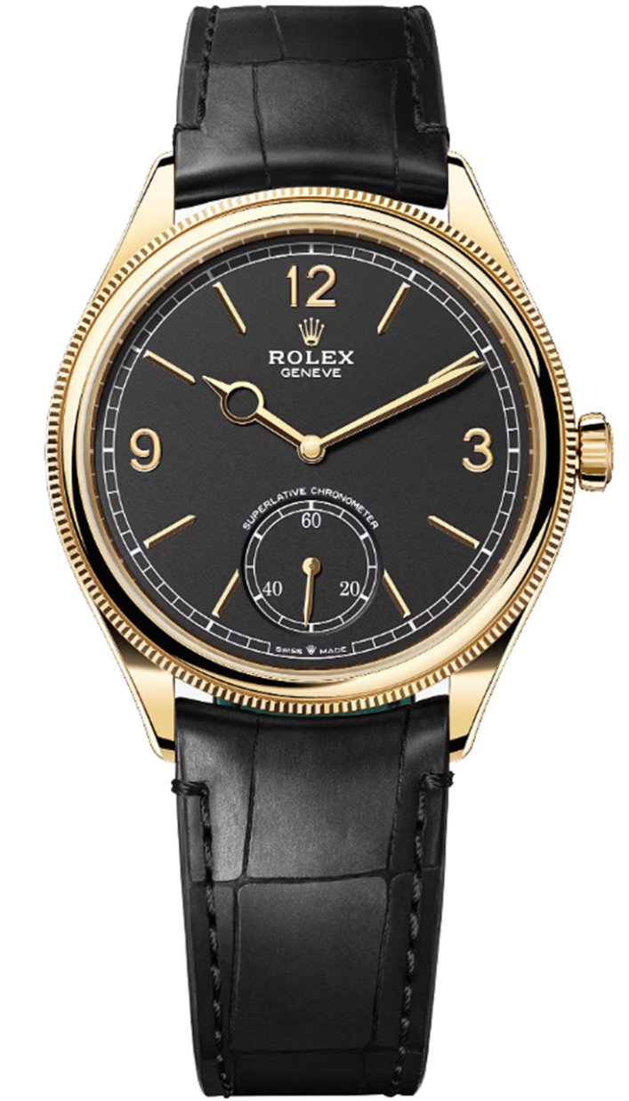 Rolex 1908 Yellow Gold Black Dial Black Alligator Strap - 52508 - New 2025
