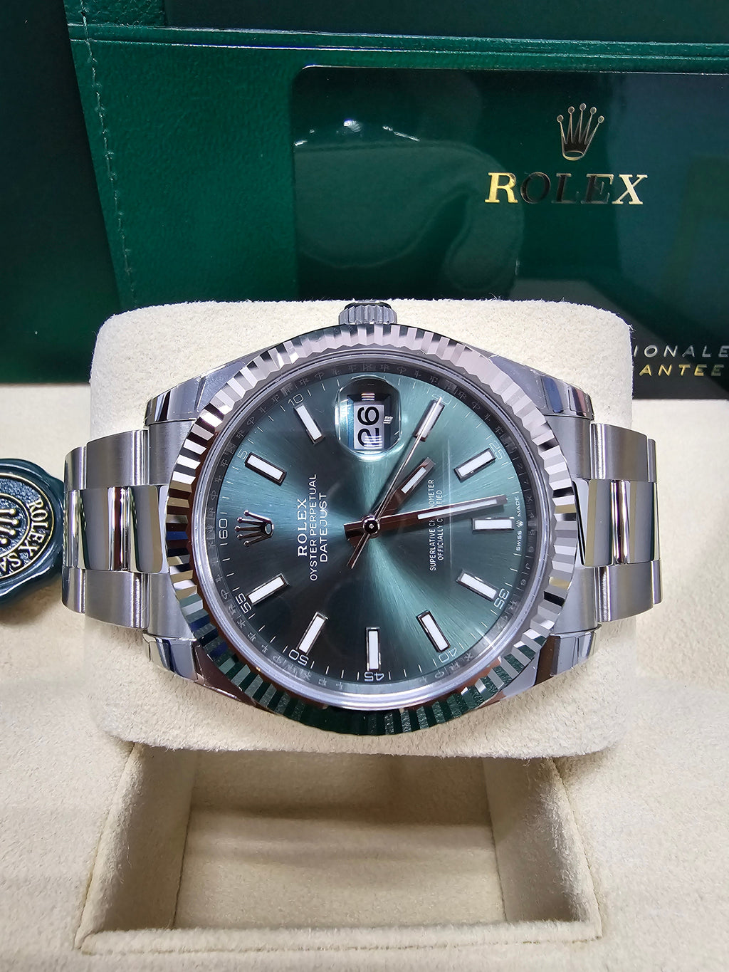 Rolex Datejust 41mm Fluted Bezel Mint Green Index Dial Oyster - 126334 - New 2025
