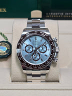 Rolex Cosmograph Daytona 40mm Platinum "Platona" Ceramic Brown Bezel Ice Blue Diamond Baguette Dial - 126506 - New 2025