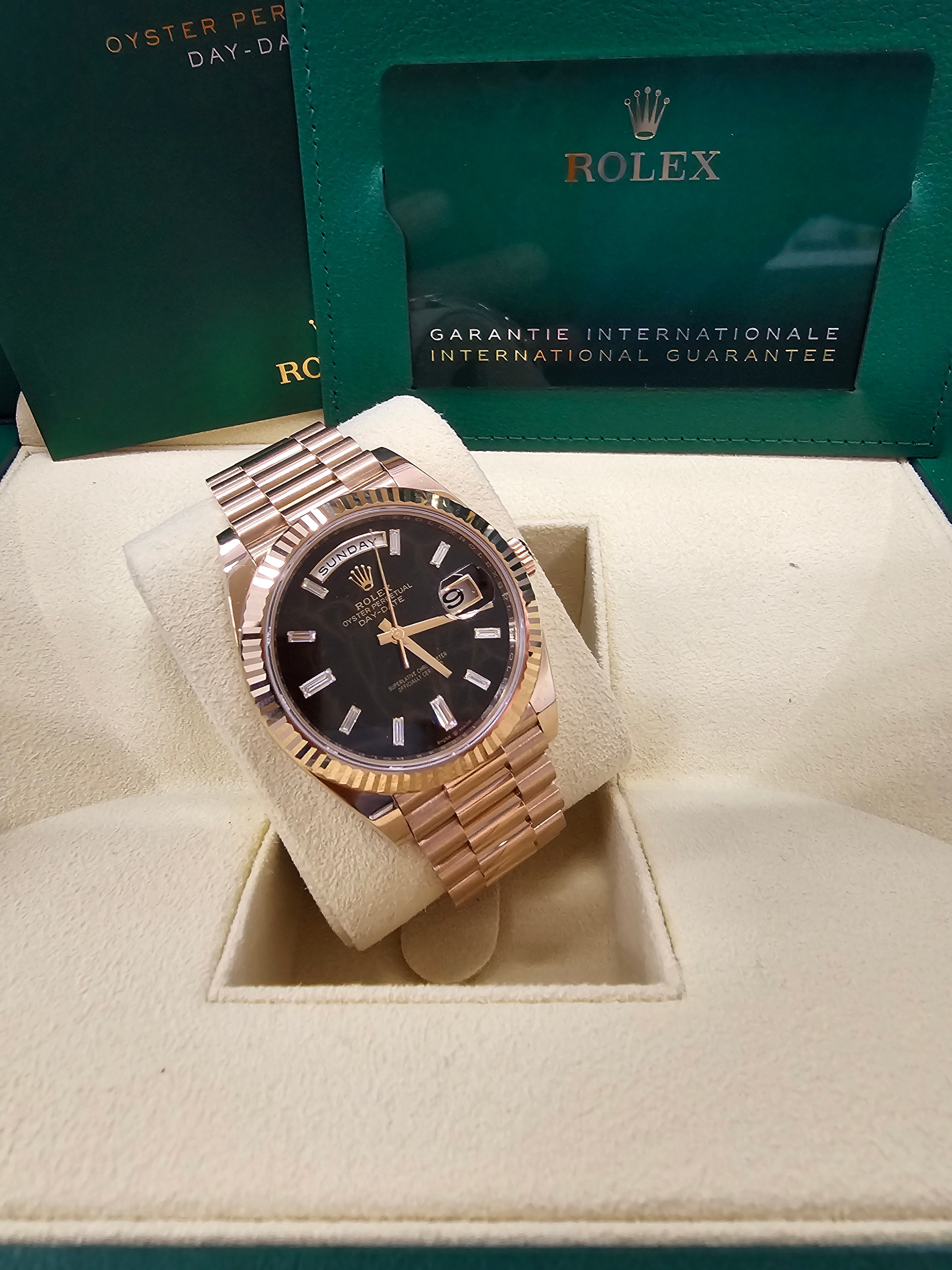 Rolex Day-Date "President" 40mm Everose Gold Eisenkiesel Diamond Baguette Dial - 228235 - New 2025