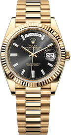 Rolex Yellow Gold President Day Date 40mm Black Diamond Baguette Dial - 228238 - New 2025
