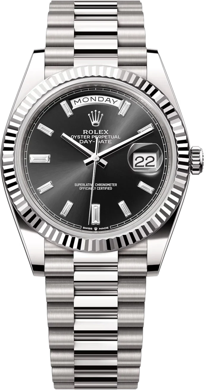 Rolex Day-Date "President" 40mm White Gold Black Diamond Baguette Dial - 228239 - New 2025