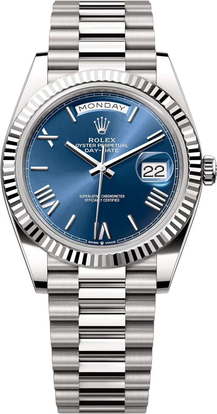 Rolex Day-Date "President" 40mm White Gold Blue Roman Dial - 228239 - New 2025