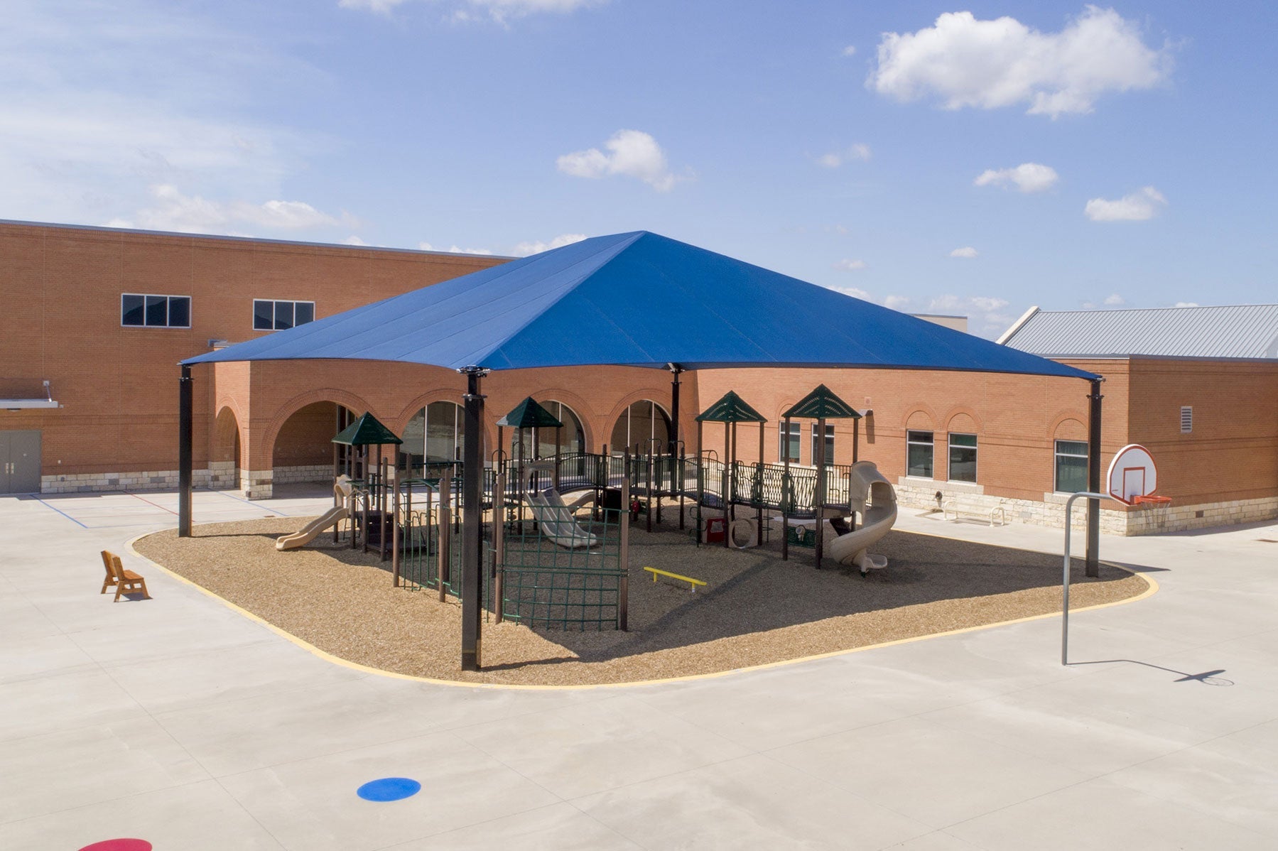 Hip Roof Shade Structure with 4 Posts and 13 Foot Entry