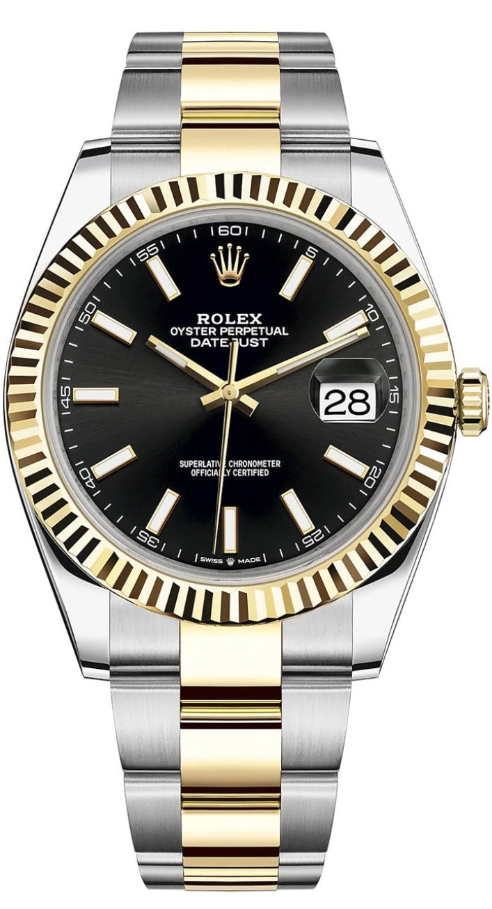Rolex Datejust 41mm Two-Tone Yellow Gold Fluted Bezel Black Index Dial Oyster - 126333 - New 2025