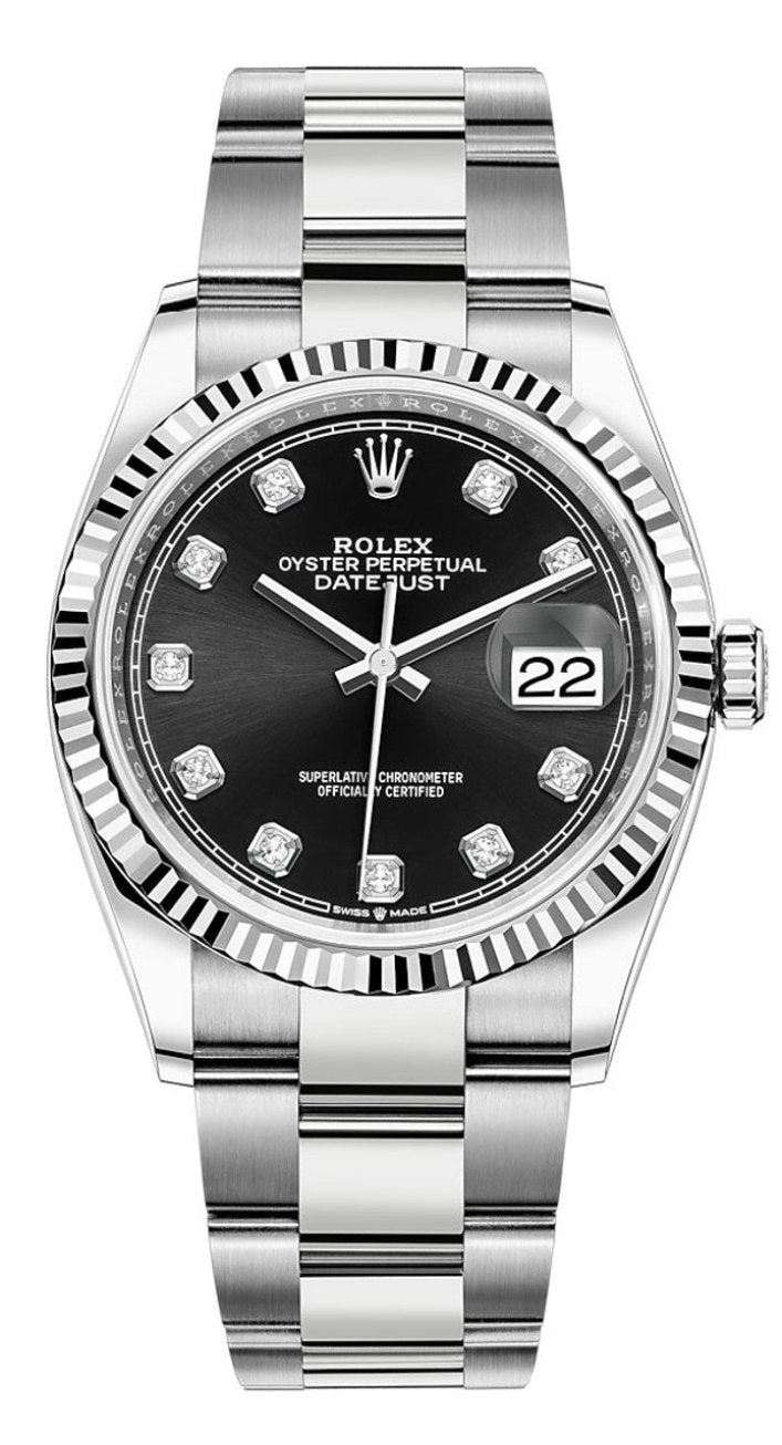 Rolex Datejust 36mm Fluted Bezel Black Diamond Dial Oyster - 126234 - New 2025