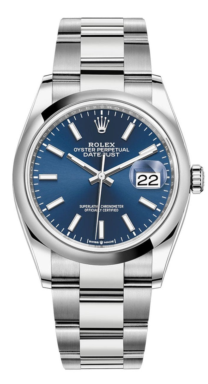 Rolex Datejust 36mm Smooth Bezel Blue Index Dial Oyster - 126200 - New 2025