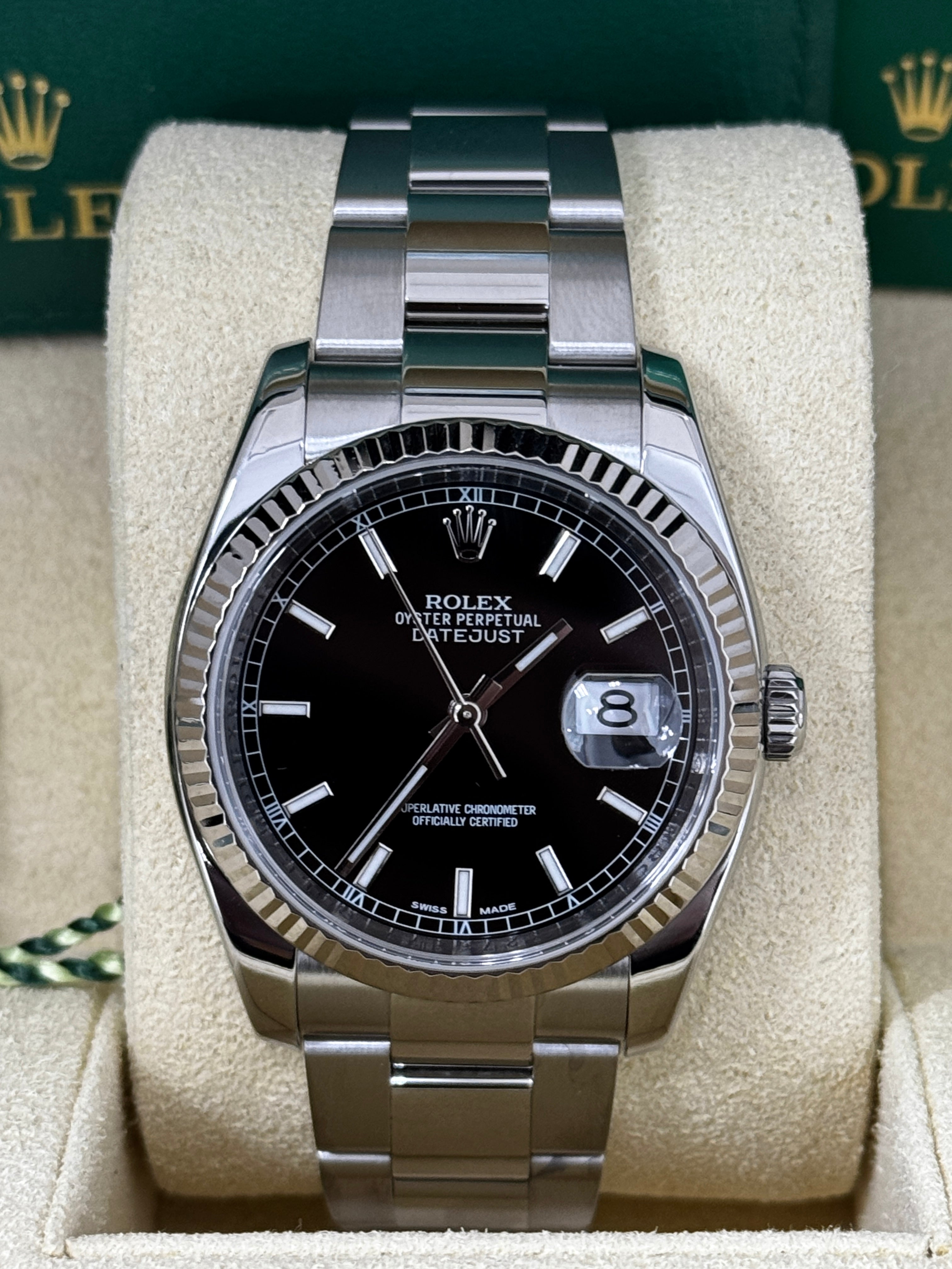 Rolex Datejust 36mm Fluted Bezel Black Index Dial Oyster - 126234 - New 2025
