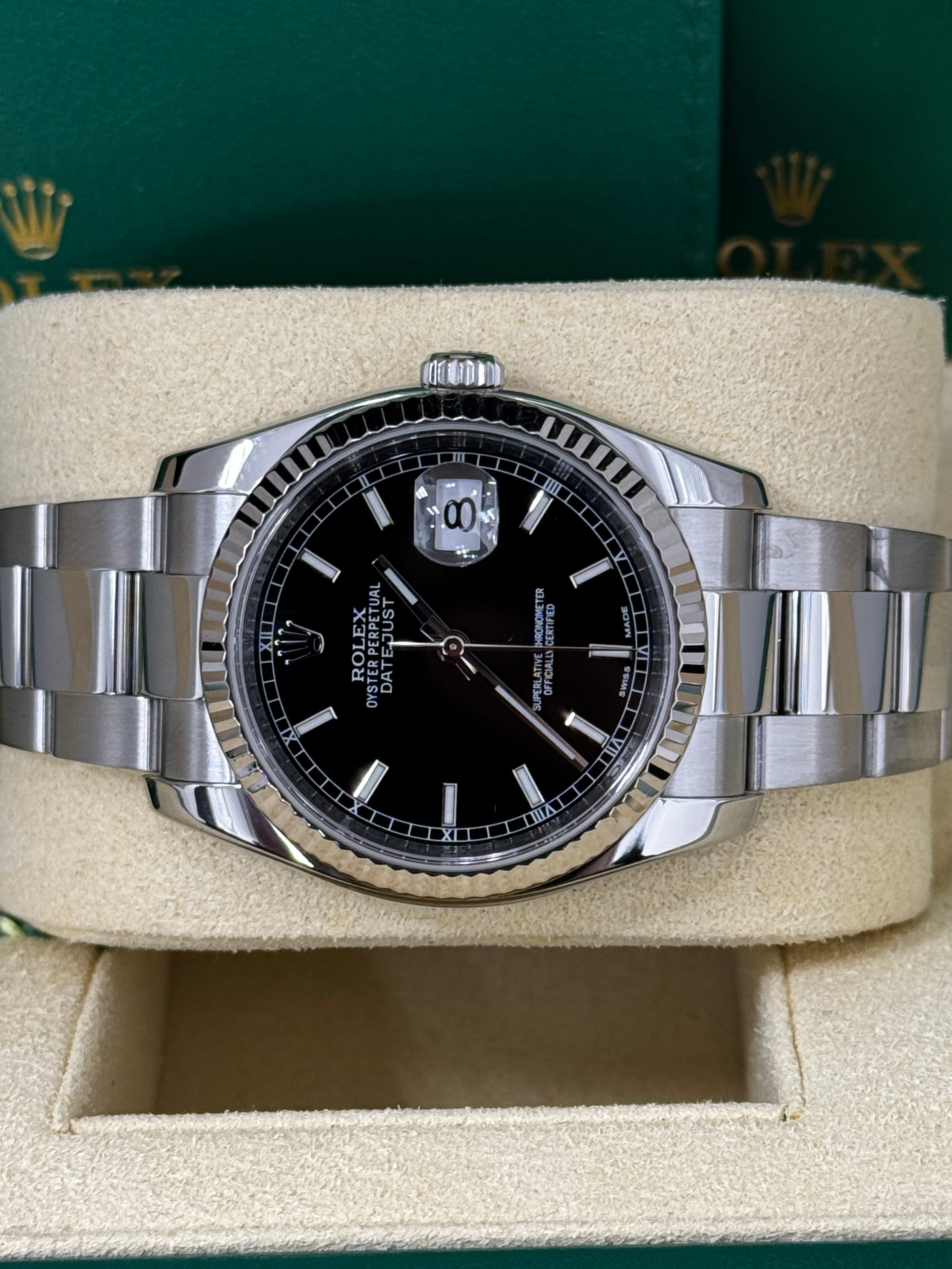 Rolex Datejust 36mm Fluted Bezel Black Index Dial Oyster - 126234 - New 2025