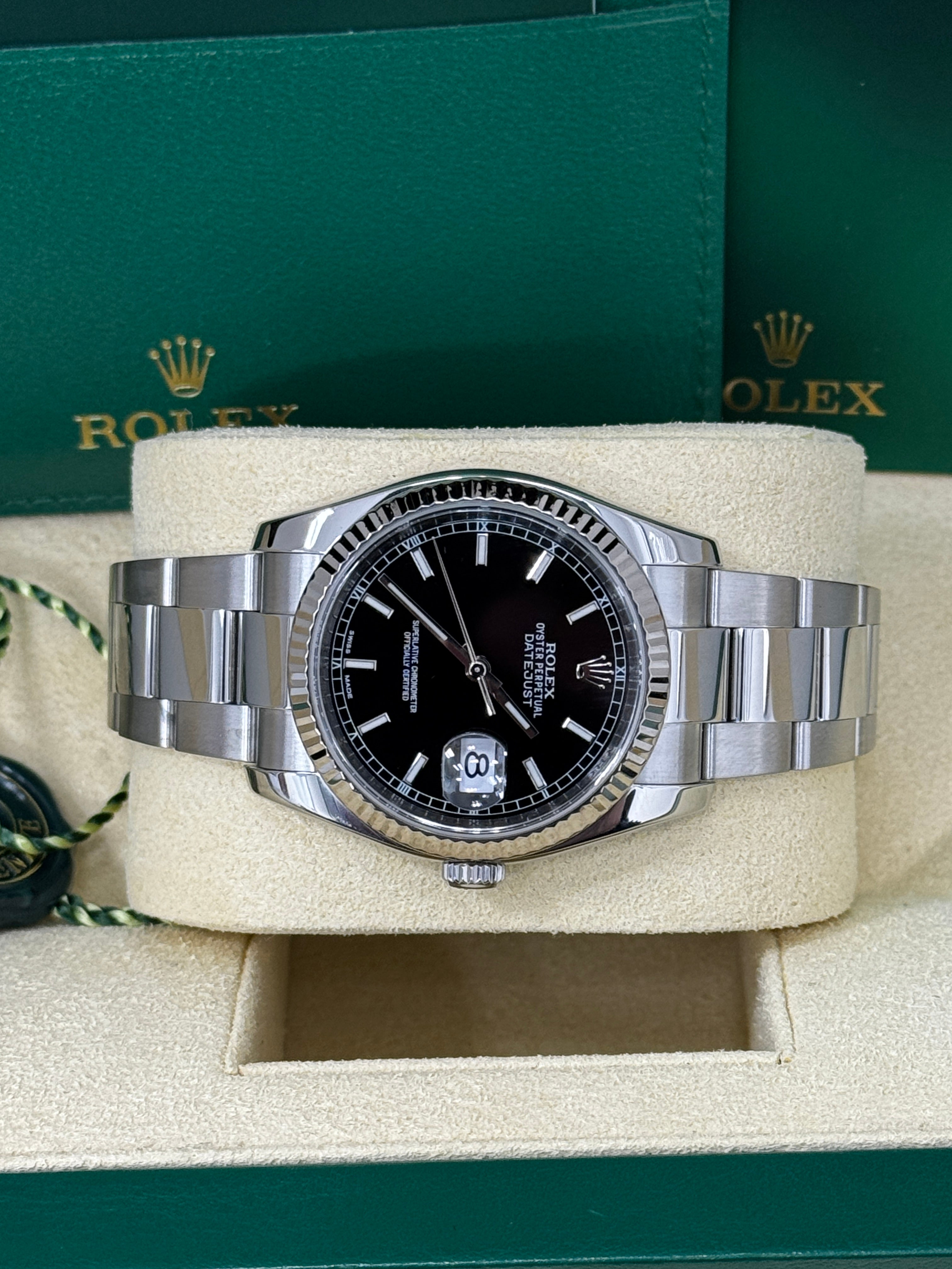 Rolex Datejust 36mm Fluted Bezel Black Index Dial Oyster - 126234 - New 2025