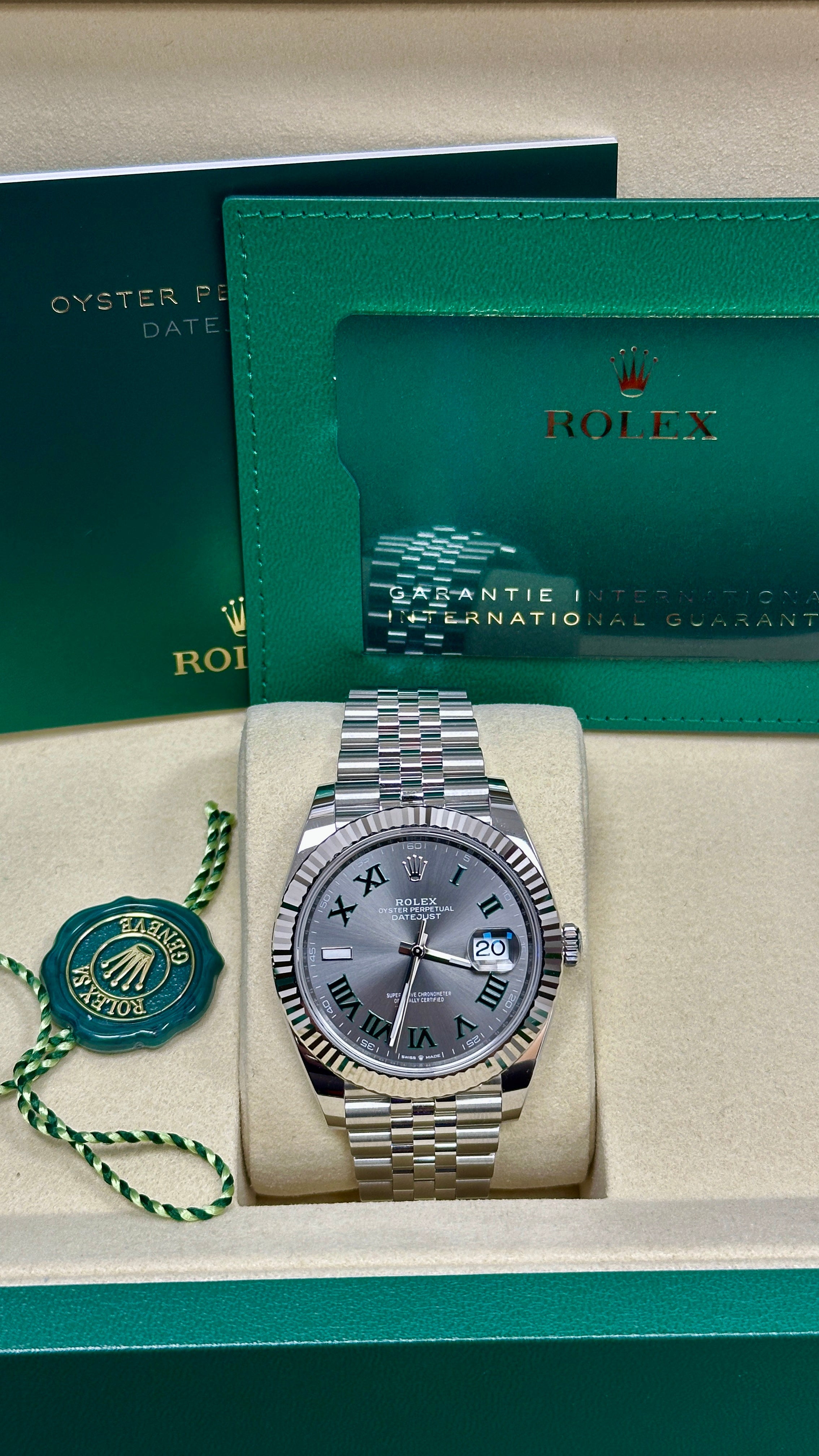 Rolex Datejust 41mm Fluted Bezel Slate and Green Roman "Wimbledon" Dial Jubilee - 126334 - New 2025