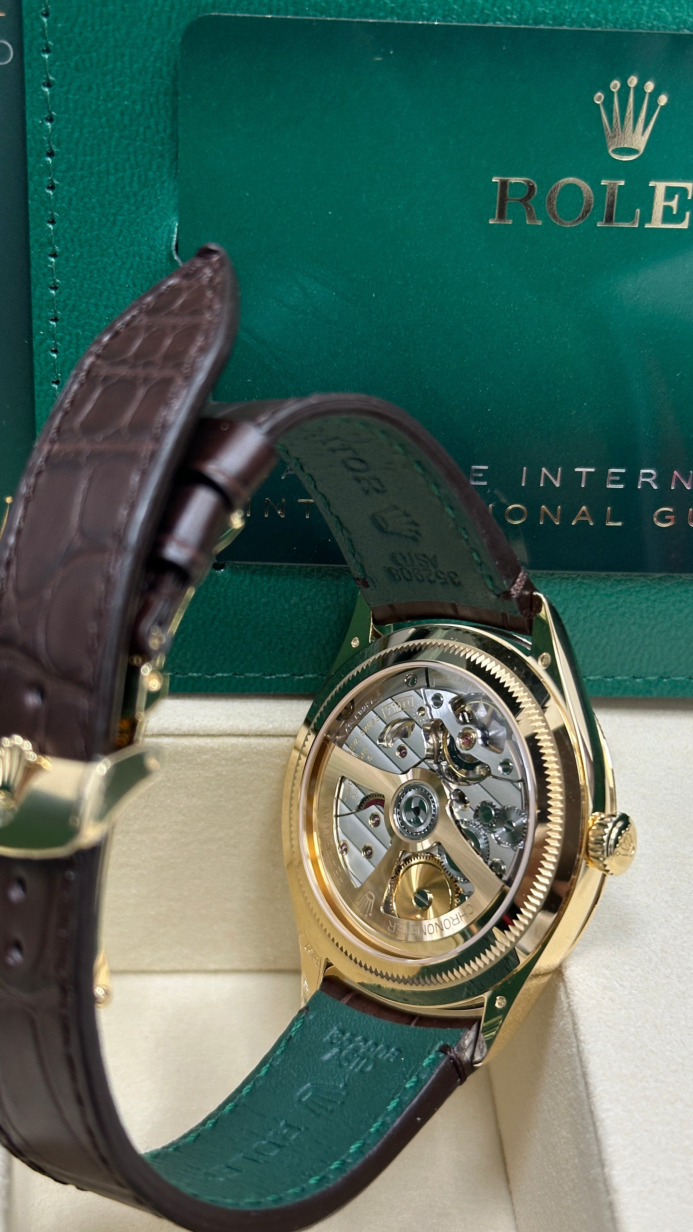 Rolex 1908 Yellow Gold White Dial Brown Alligator Strap - 52508 - New 2025