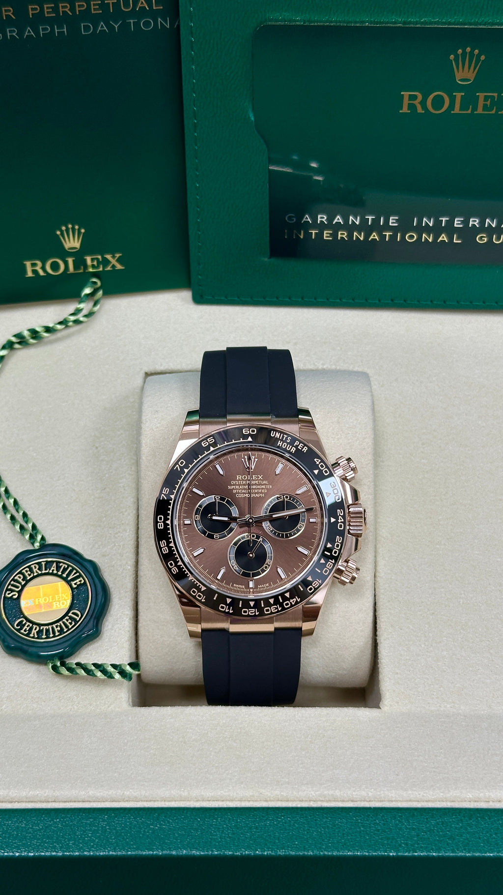 Rolex Cosmograph Daytona 40mm Everose Gold Ceramic Bezel Chocolate Index Dial Oysterflex - 126515LN - New 2025