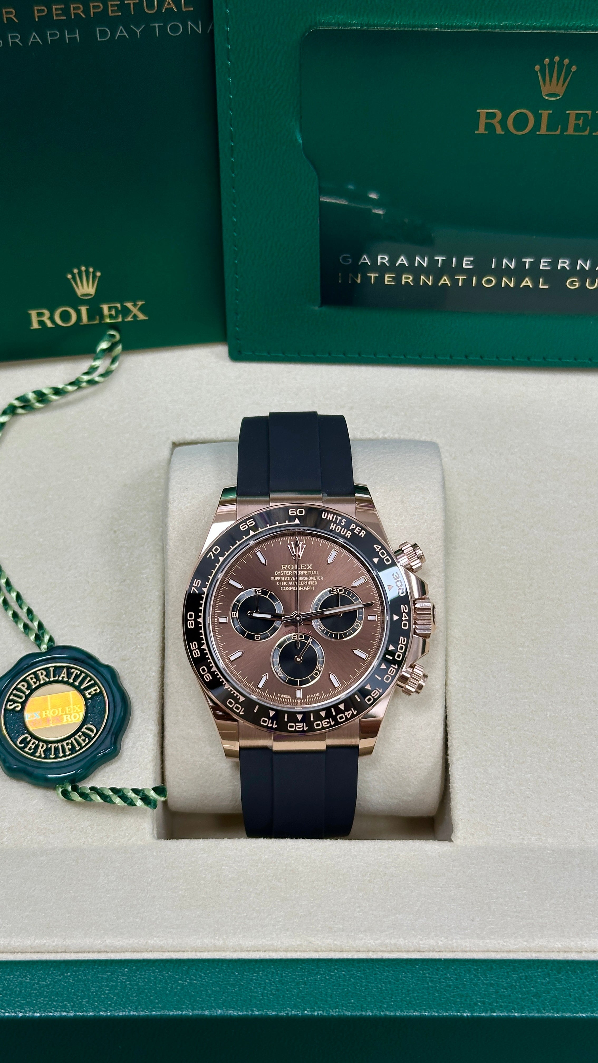 Rolex Cosmograph Daytona 40mm Everose Gold Ceramic Bezel Chocolate Index Dial Oysterflex - 126515LN - New 2025