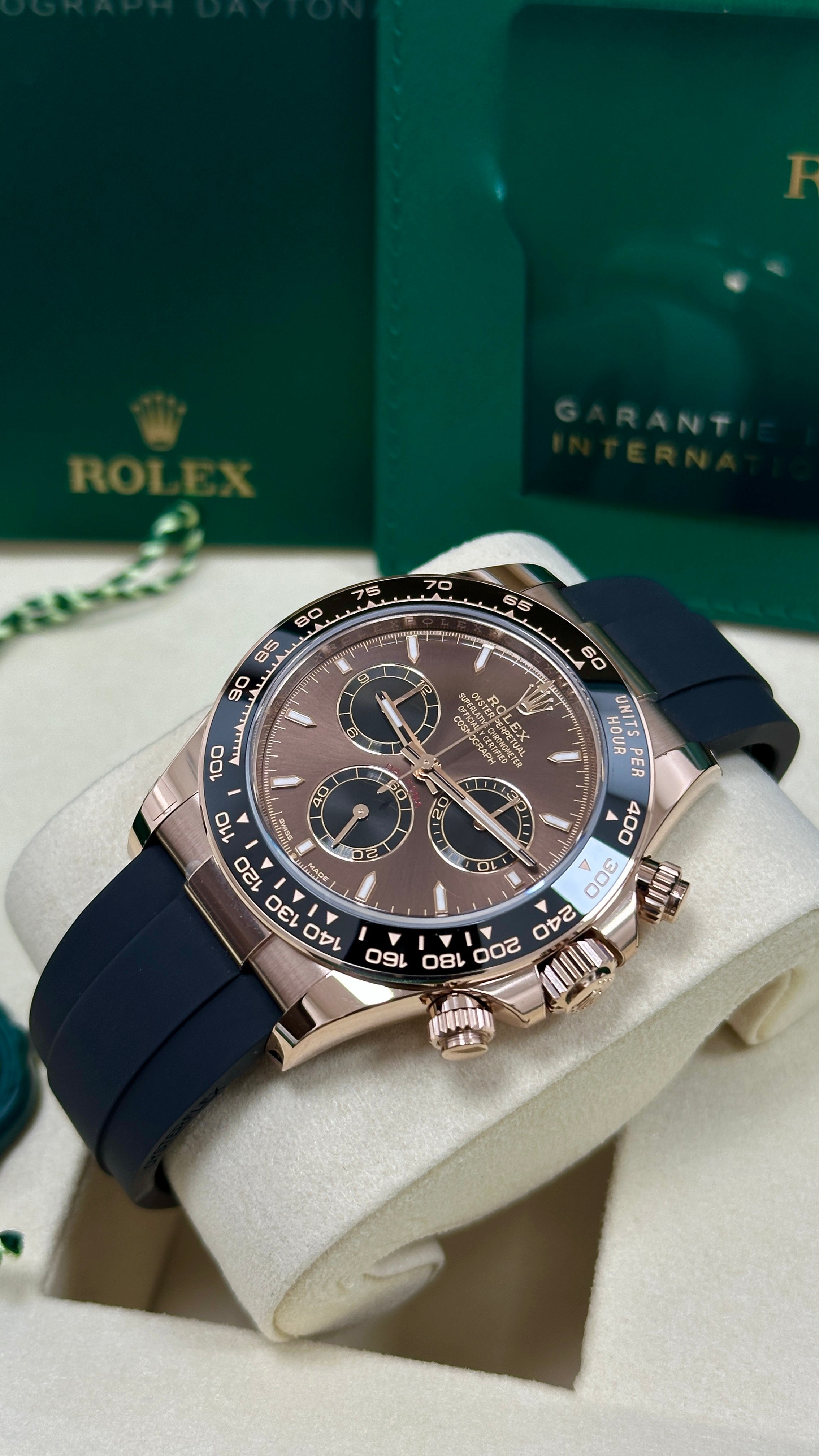 Rolex Cosmograph Daytona 40mm Everose Gold Ceramic Bezel Chocolate Index Dial Oysterflex - 126515LN - New 2025