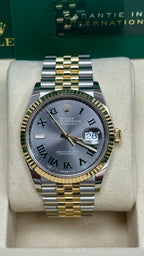 Rolex Datejust 36mm Two-Tone Yellow Gold Fluted Bezel "Wimbledon" Roman Dial Jubilee - 126233 - New 2025